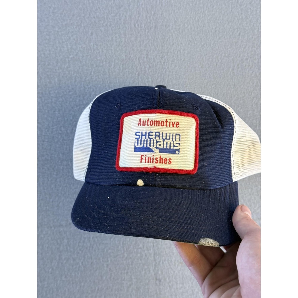 Vintage Sherwin Williams Hat Cap Snap Back Mens One Size Blue Mesh Trucker Paint